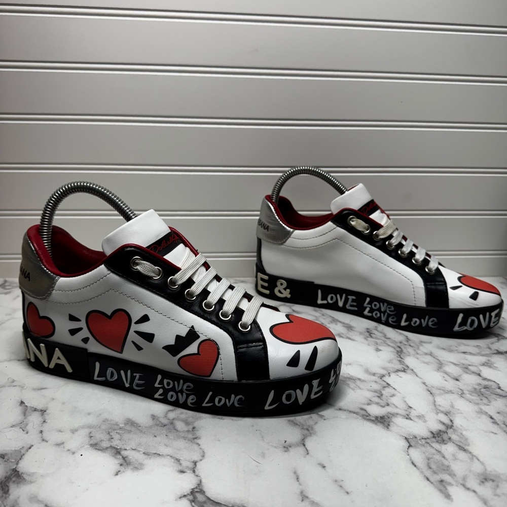 Dolce & Gabbana multicolor portofino heart print low top sneakers women’s 7 - Picture 2 of 14